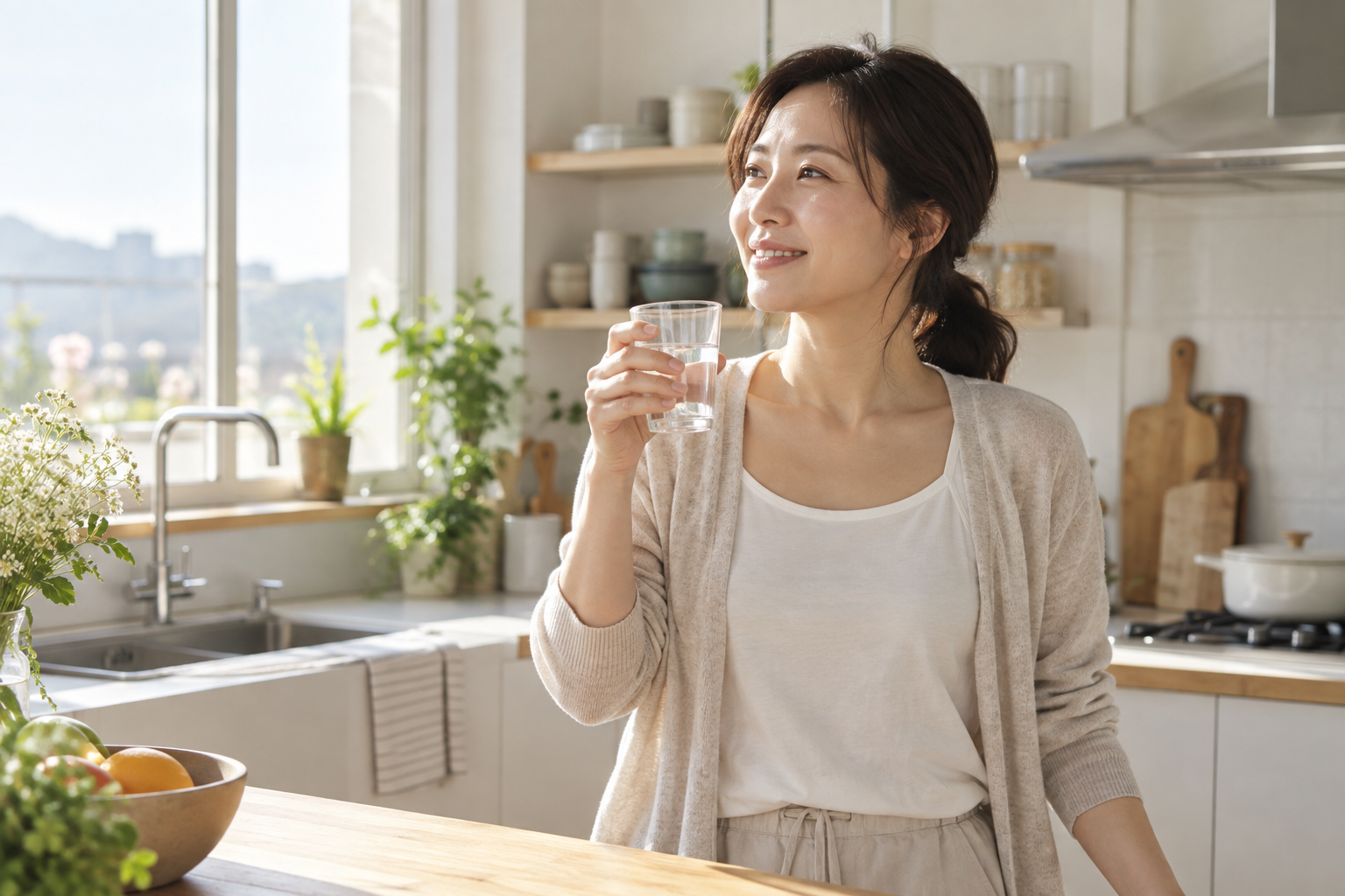 편안한 아침을 맞는 중년의 일상 이미지